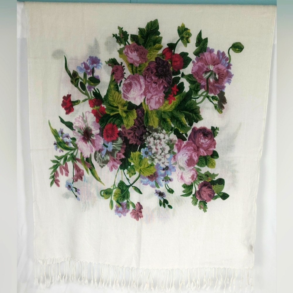 Floral Print Scarf - White and Pink